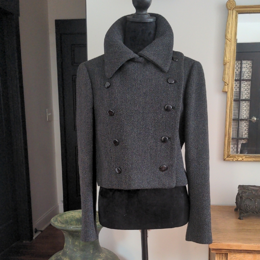 Women's Vintage Gray Wool Double-Breasted Jacket S